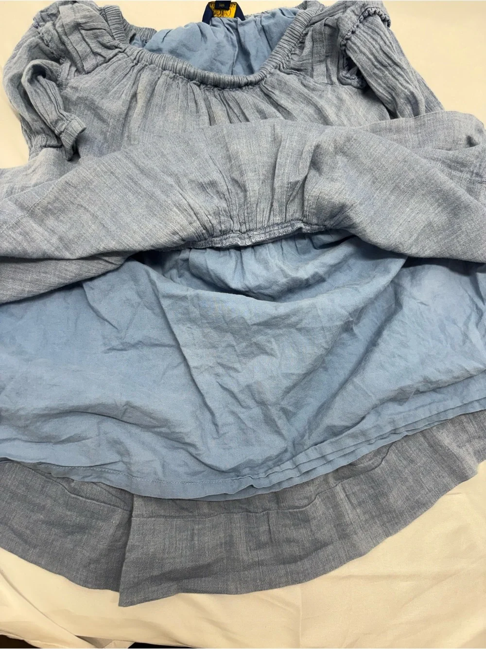 Polo Ralph Lauren Dress Girls Size 5 Chambray Blue Off Shoulder Tiered Peasant